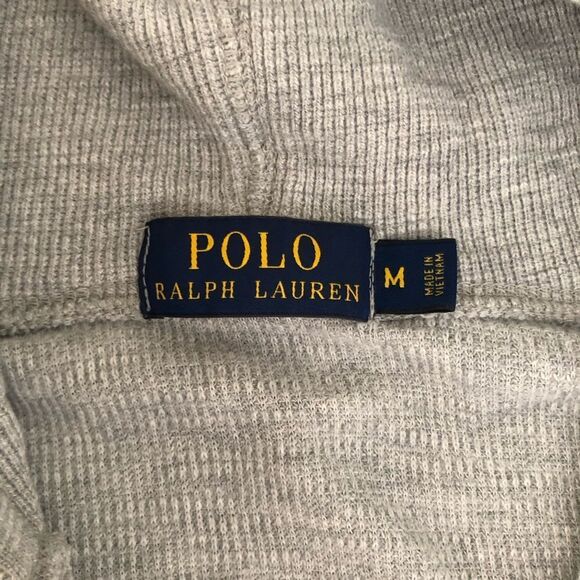 Polo Ralph Lauren Men’s Waffle Henley Hoodie Light Grey Size Medium - Picture 3 of 9